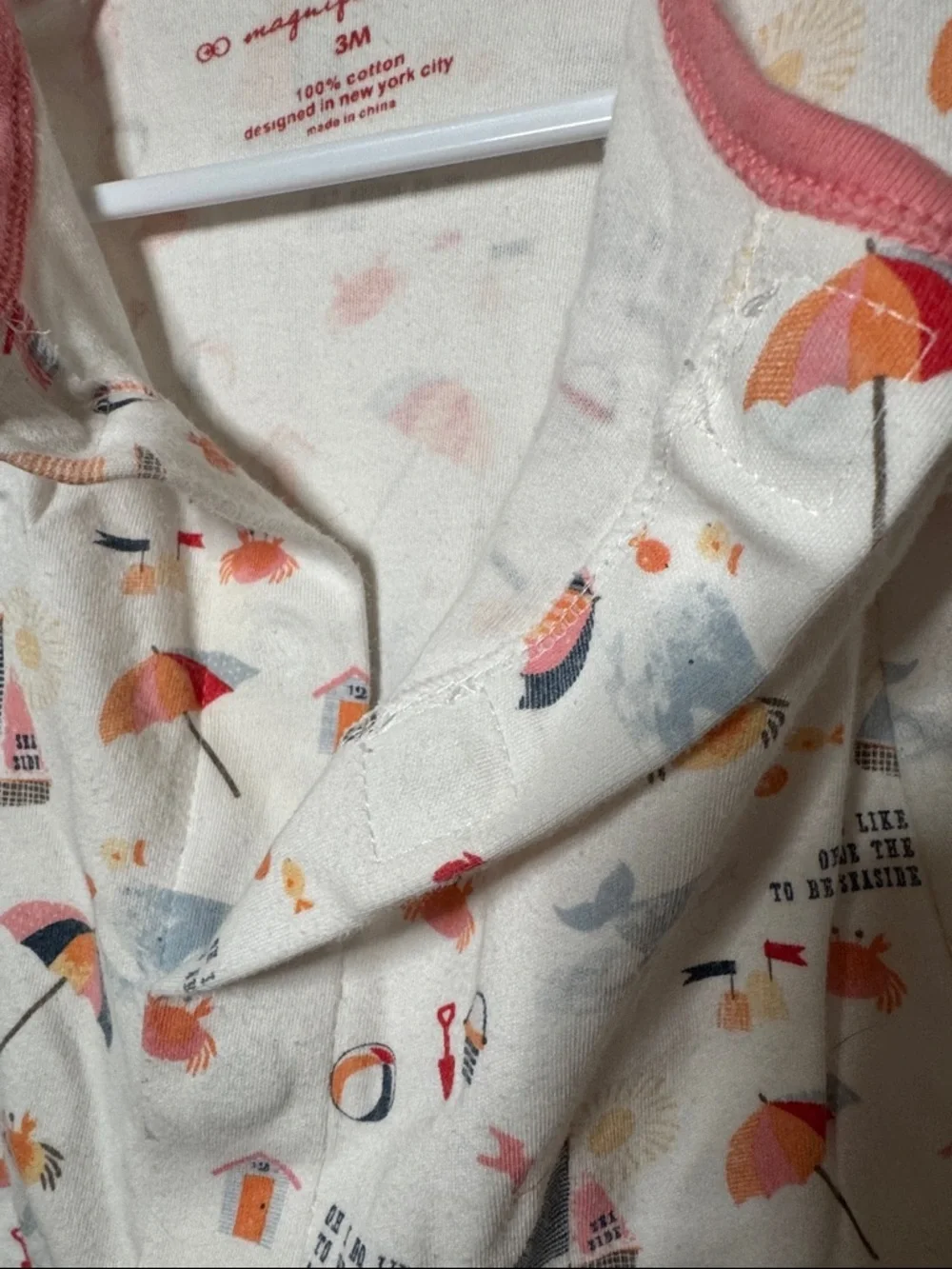 Magnificent Baby Pink-Trim Beach Print One-Piece for Baby
